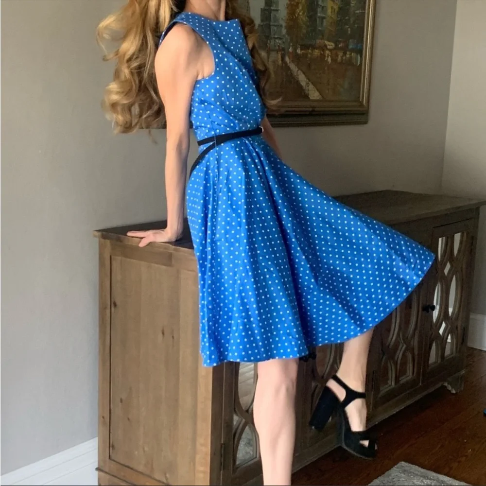 BOGO Grace Karin Blue and White Polka Dot Dress - Picture 2 of 6